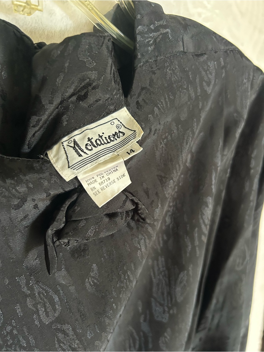 Vintage Notations Black Jacquard Shell with Decorative Neck Knot